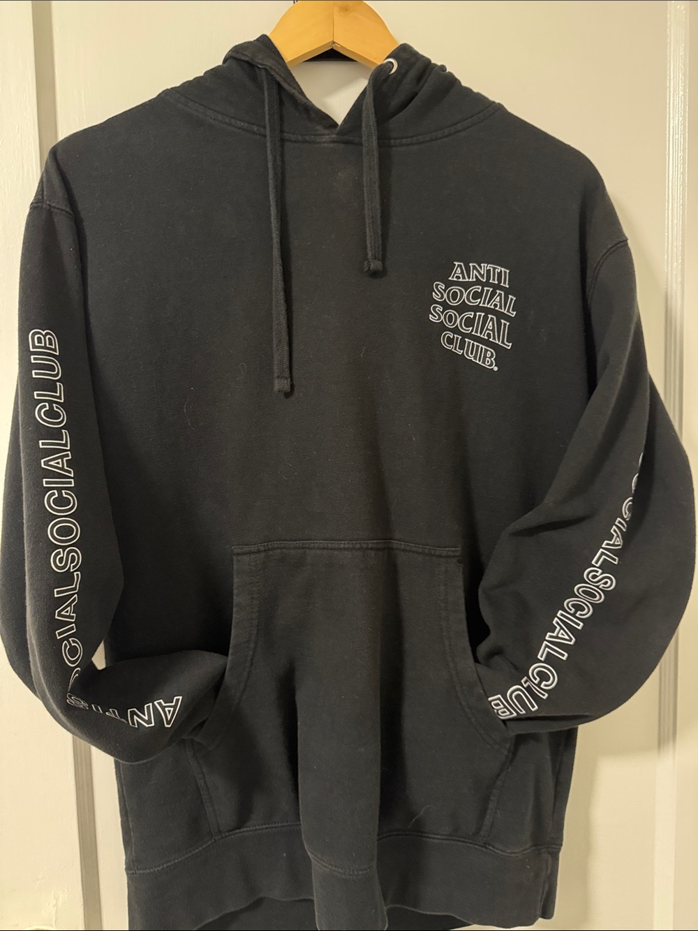Anti Social Social Club Black Pullover Hoodie with White Sleeve Logos